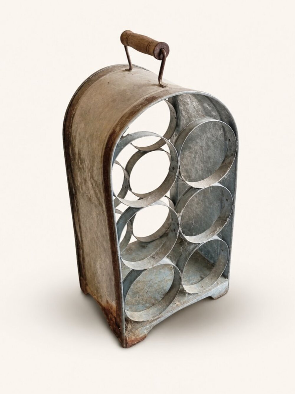 Vintage Metal Wine Rack with Wooden Handle